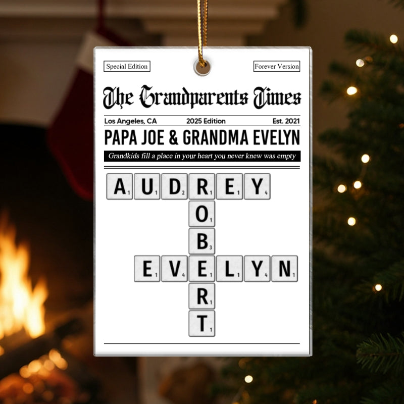 The Grandparents Times Crossword Puzzle Newspaper Style - Personalized Acrylic Ornament - Christmas Keepsake Gift For Grandparents