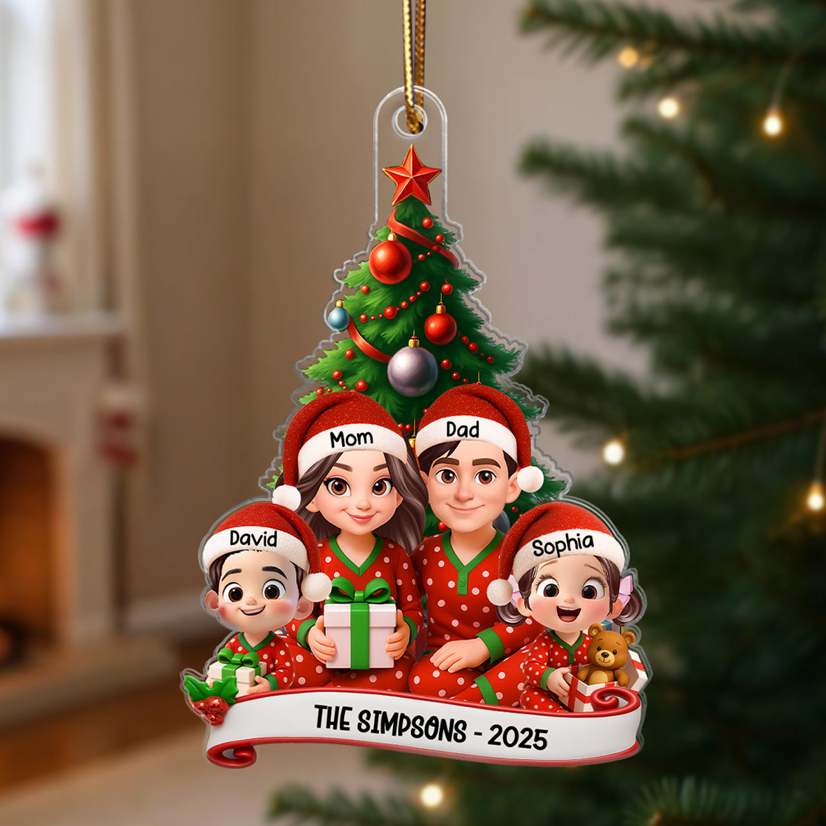 Family Pajama Personalized Acrylic Ornament, Christmas Decor for Family