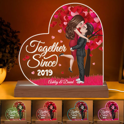 Red Tree Doll Couple Kissing Hugging Personalized Acrylic Custom Shape LED