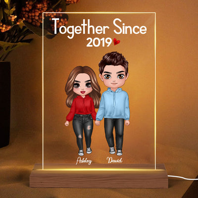 Doll Couple Standing  Anniversary Gift For Him Gift For Her Personalized Rectangle Acrylic Plaque LED Lamp Night Light
