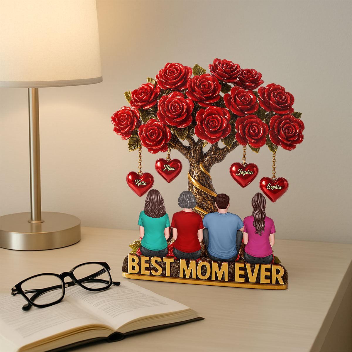 Mom & Children Under Beautiful Rose Tree Personalized Acrylic Block Plaque