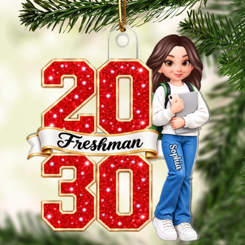 Freshman 2030 1st Year Of College 2D Flat - Personalized Acrylic Ornament - College Christmas Keepsake