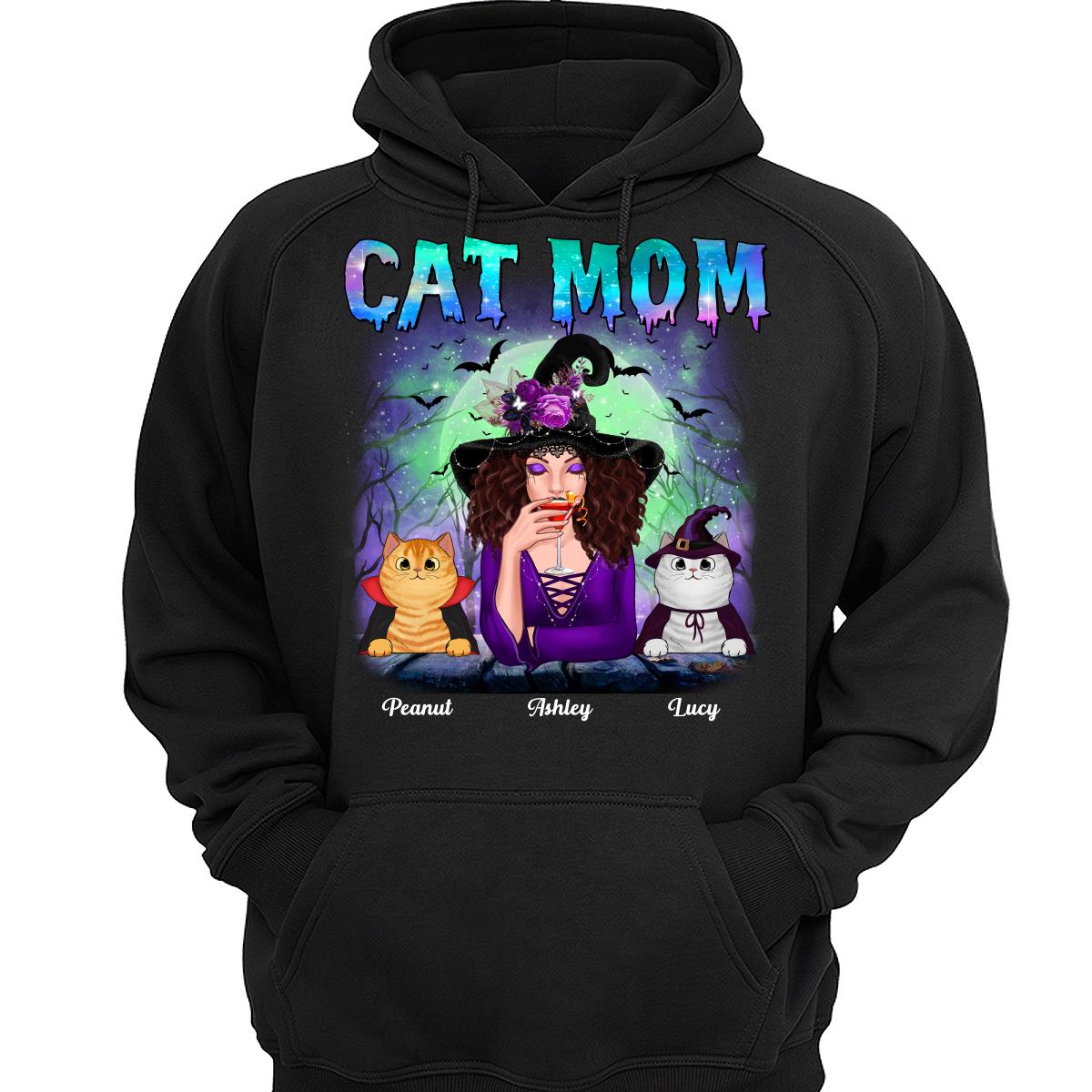 Halloween Neon Green And Purple Cat Mom Witch Personalized Shirt