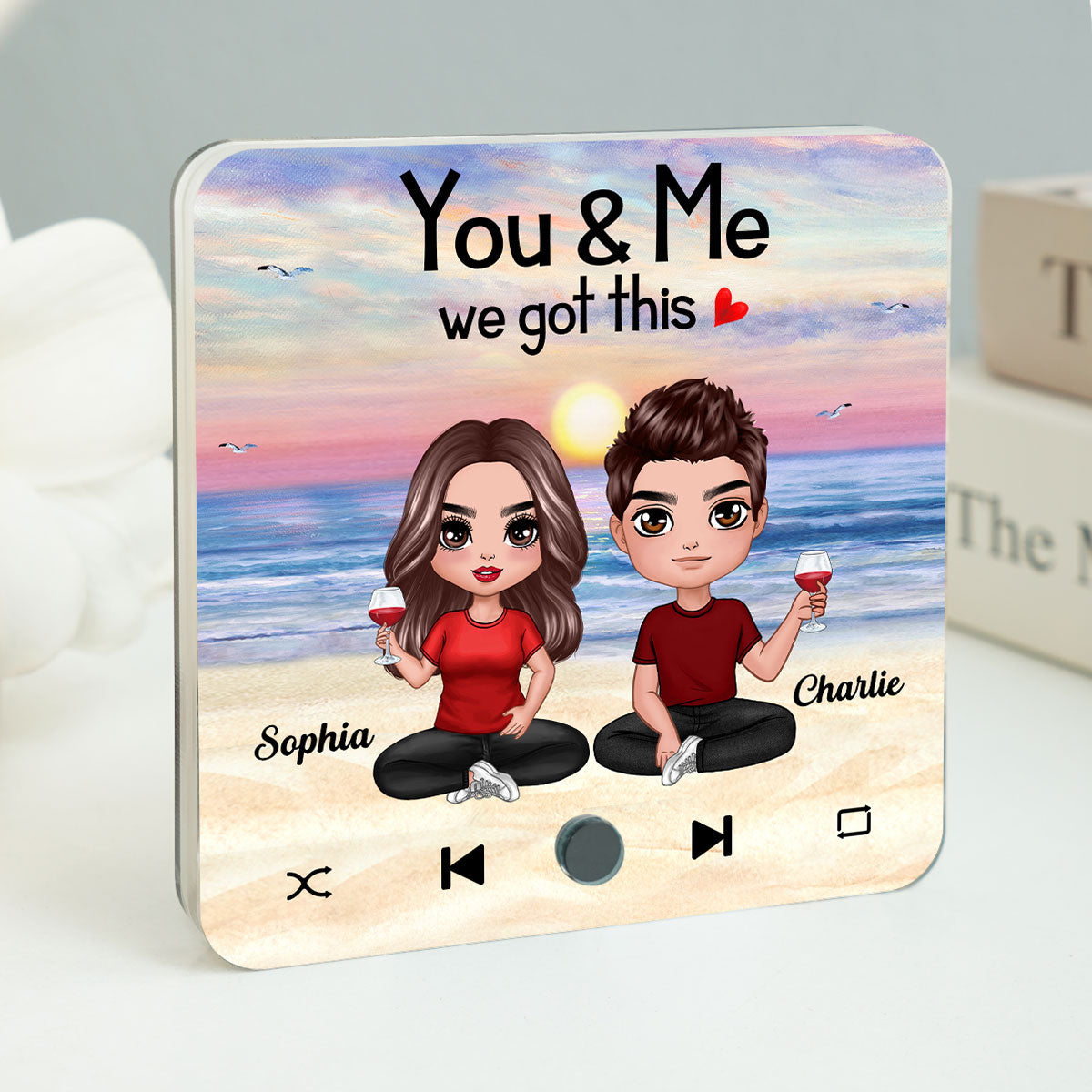 Doll Couple Sitting Together Since Favorite Song Personalized Music Fridge Magnet,  Gift For Couple