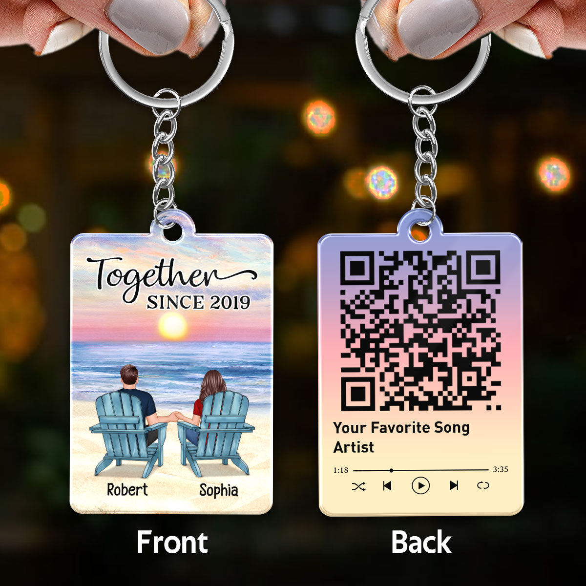 Couple Back View At Beach Favorite Song Scannable QR Code - Personalized Acrylic Keychain - Anniversary Gift For Him, Gift For Her