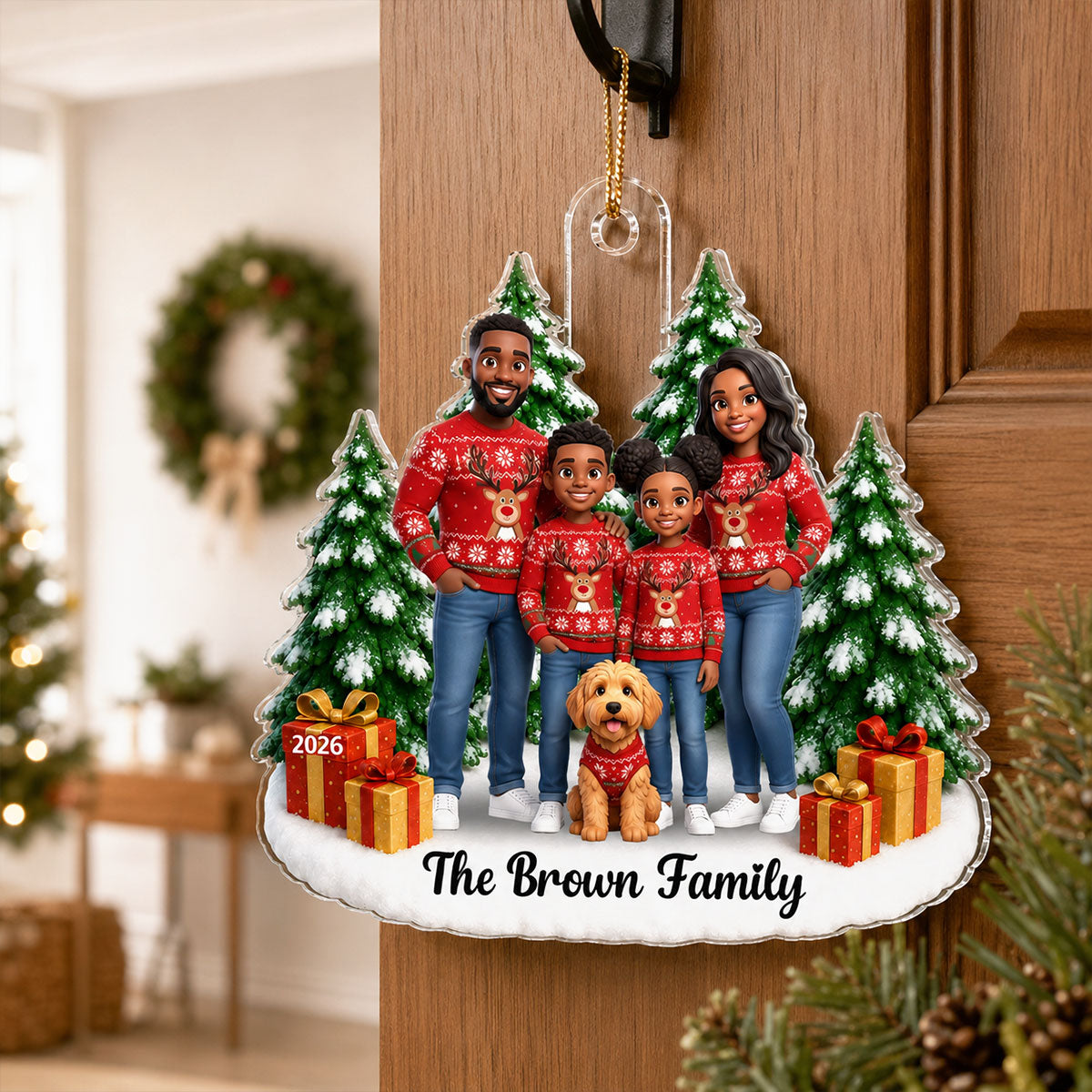 Cartoon Family Portrait From Photo Christmas Tree - Personalized Acrylic Ornament - Christmas Keepsake