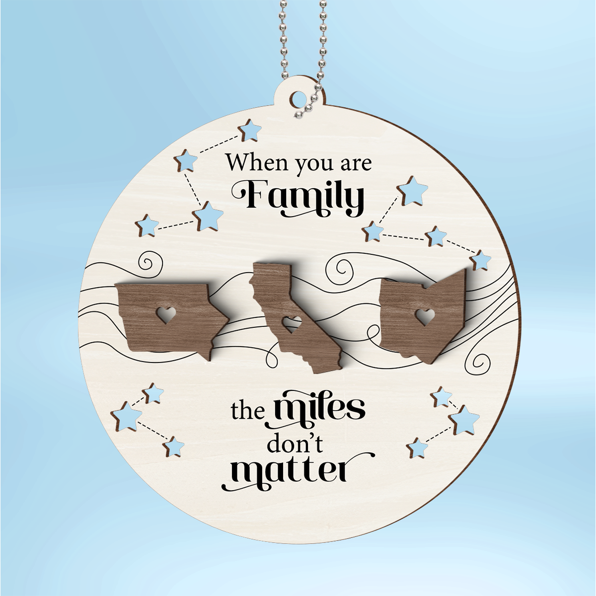 Togetherness for Long Distance Family, Friends, or Sisters - Personalized 2-Layered Wooden Ornament