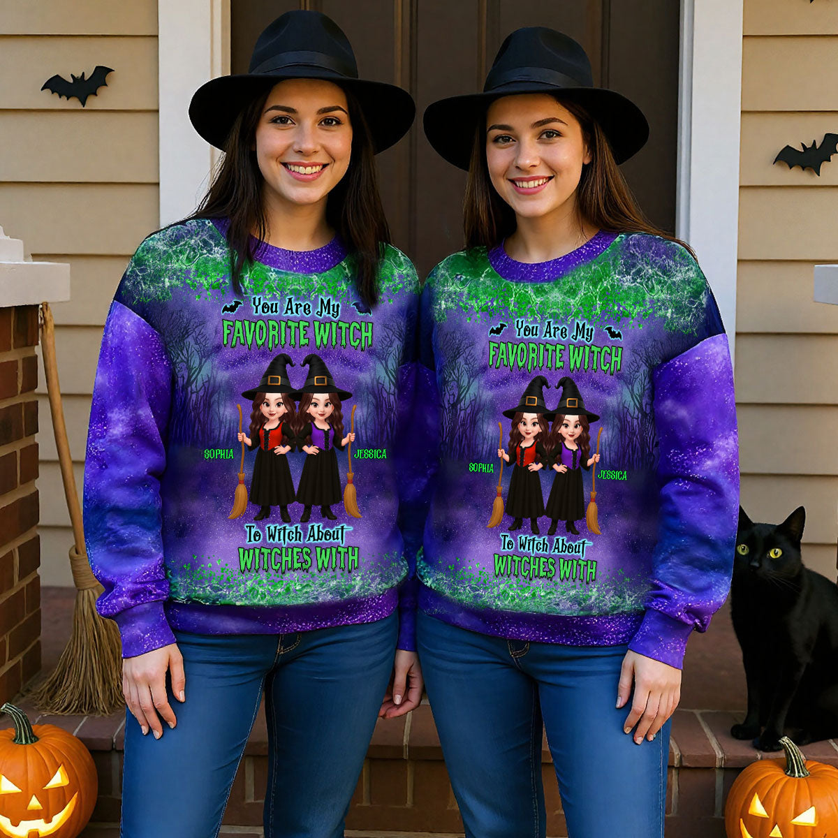 Halloween Witch Besties Matching Personalized 3D Sweatshirt