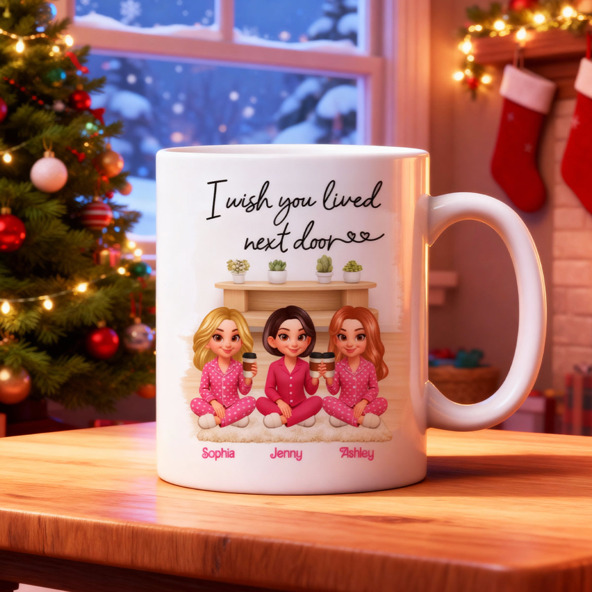I Wish You Lived Next Door Best Friends - Personalized Mug - Christmas Gift for Besties