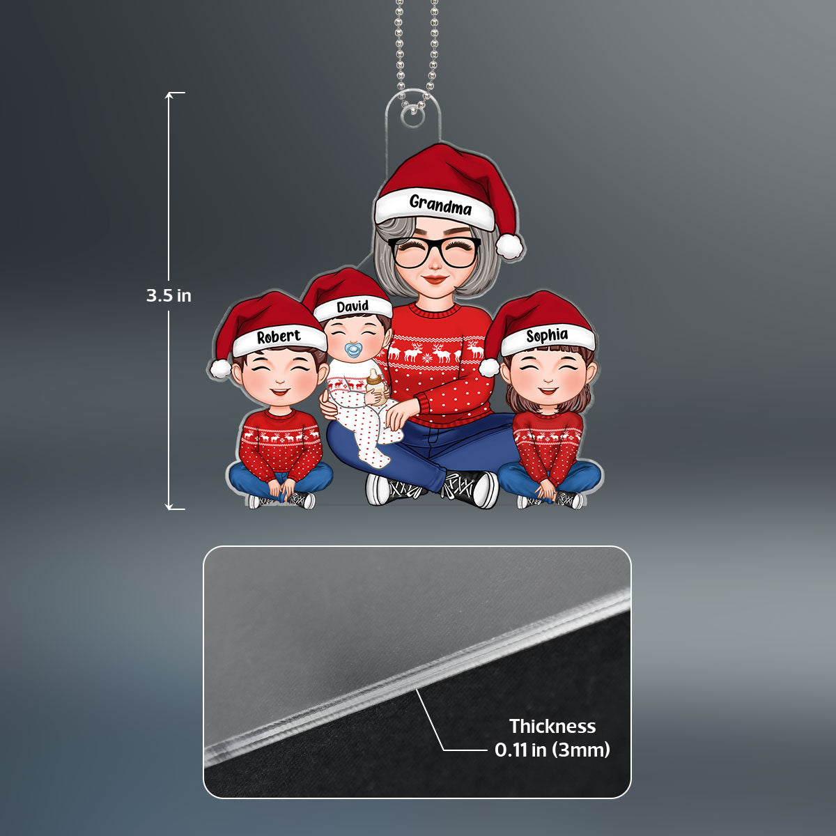 Grandma & Grandkids Sitting Lap Cute Kid Gift For Grandma Grandson Granddaughter Personalized Acrylic Ornament
