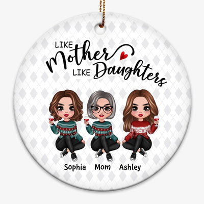 Doll Women Like Mother Like Daughters Rhombus Sweater Pattern Personalized Circle Ornament