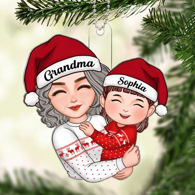 Cute Grandma Mom Hugging Kid Christmas Gift For Granddaughter Grandson Personalized Acrylic Ornament