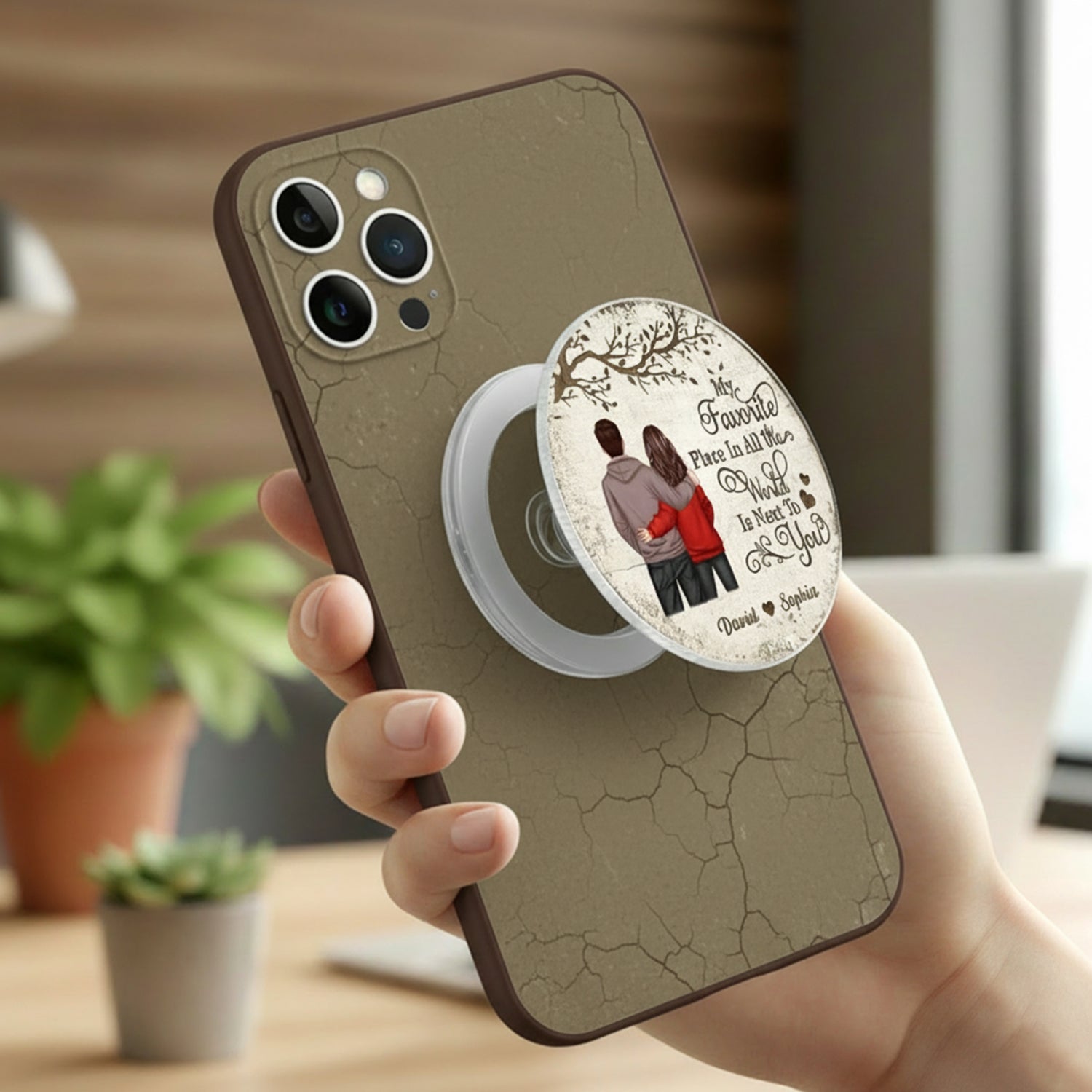 Couple Back View Favorite Place In The World - Personalized Acrylic Magnetic Phone Grip - Anniversary, Valentine's Day Gift, Gift For Her, Gift For Him