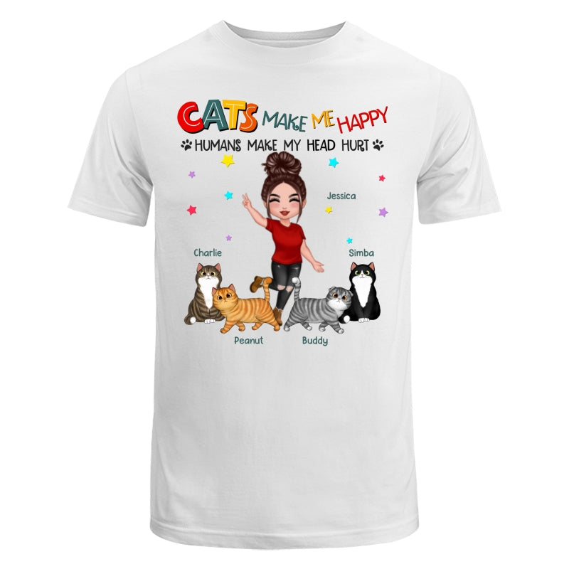 Cats Make Me Happy Fluffy Cat & Doll Girl Personalized Shirt