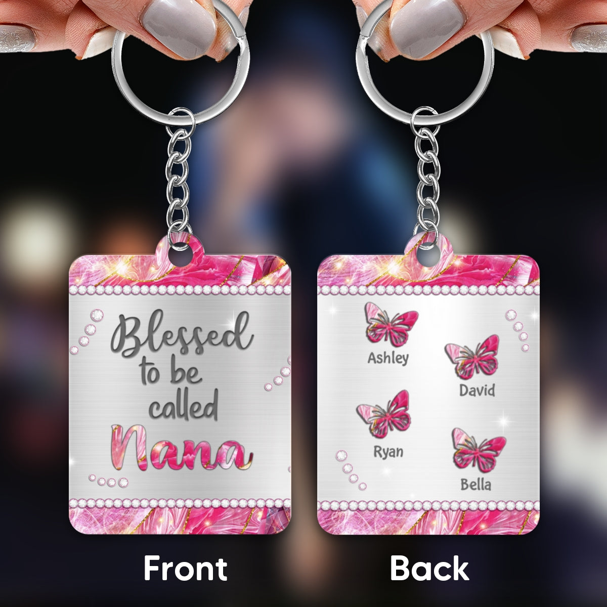 Grandma Mom Butterflies Metal Pattern Personalized Acrylic Keychain