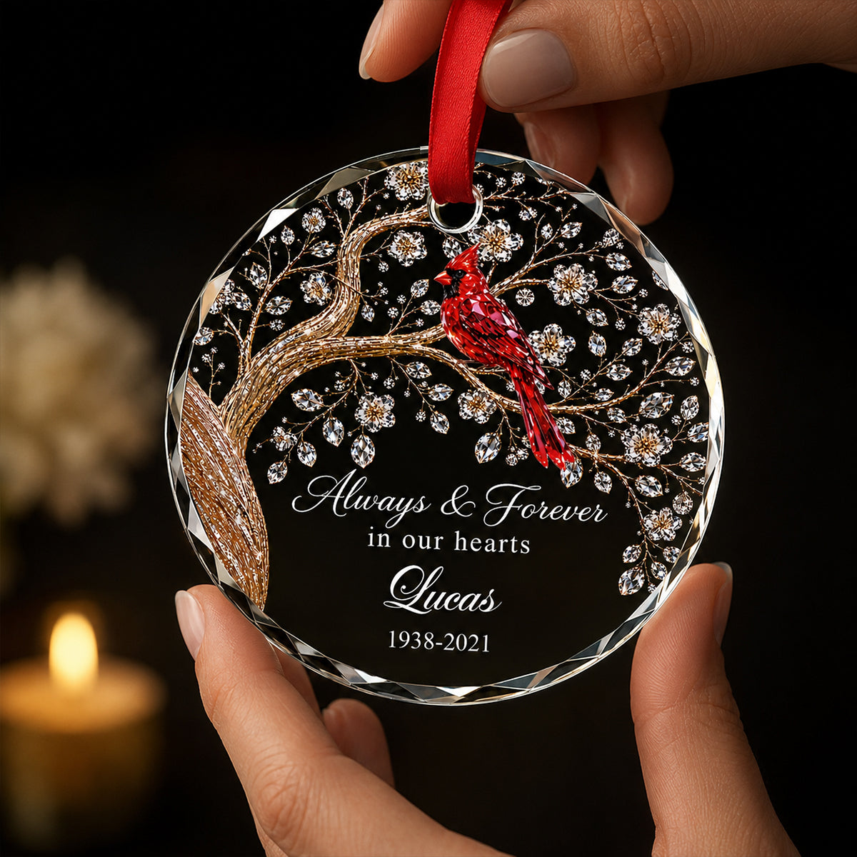Always And Forever in Our Hearts - Personalized Glass Ornament - Heartfelt Memory Sympathy Keepsake for Loved Ones
