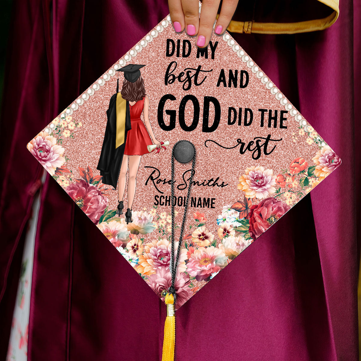 I Did My Best God Did The Rest Personalized Printed Graduation Cap Topper, Graduation Gift