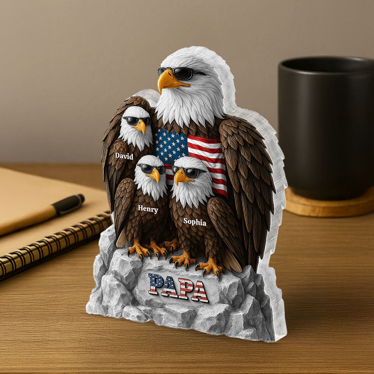 Eagle Dad Grandpa Personalized Acrylic Block Plaque, Perfect Keepsake, Paperweight, 2025 Father's Day Gift For Dad, For Grandpa