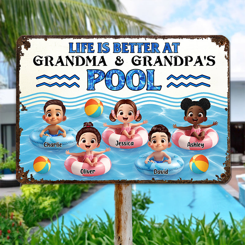 Life is Better at Grandma & Grandpa Pool - Personalized Metal Sign