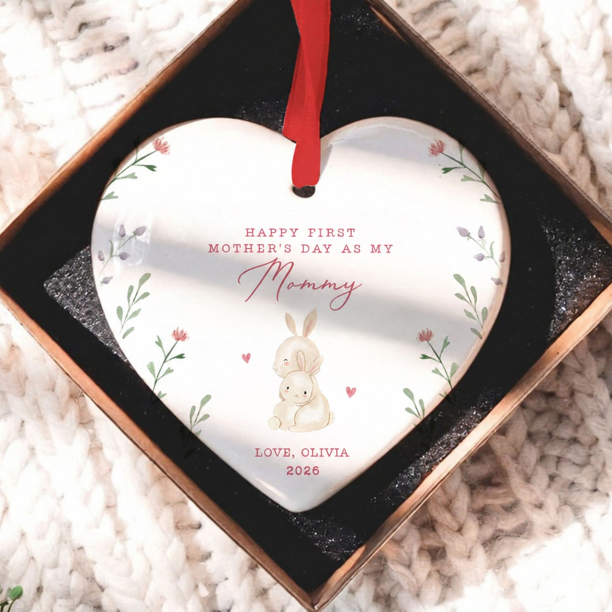 Cute Animals Personalized Heart Ceramic Ornament, Heartfelt First Gift for Mom, Gift for Grandma