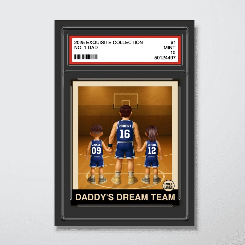Basketball No. 1 Dad Man & Kids Trading Card Style Personalized Poster