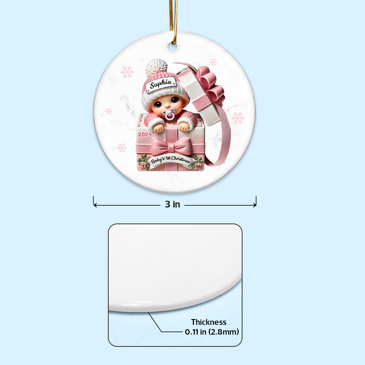 Baby Inside Gift Box Personalized Ceramic Ornament, Baby First Christmas Keepsake