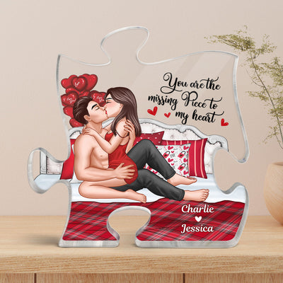 Couple Cuddling On Bed You‘re My Missing Piece Personalized Puzzle Plaque