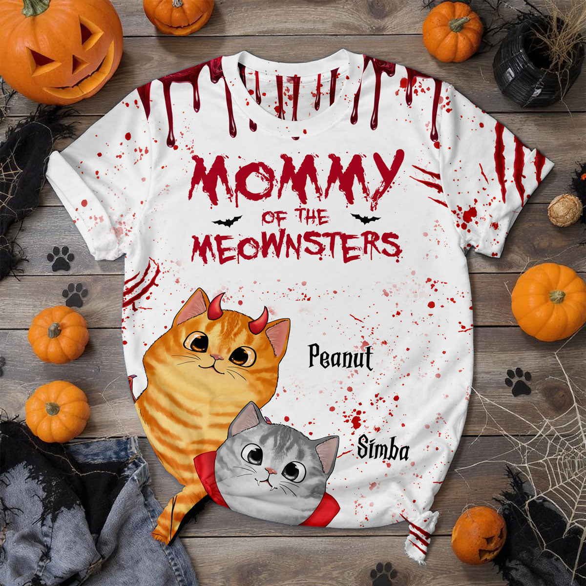 Halloween Peeking Cats Mommy Daddy Of The Meownsters Personalized 3D Shirt