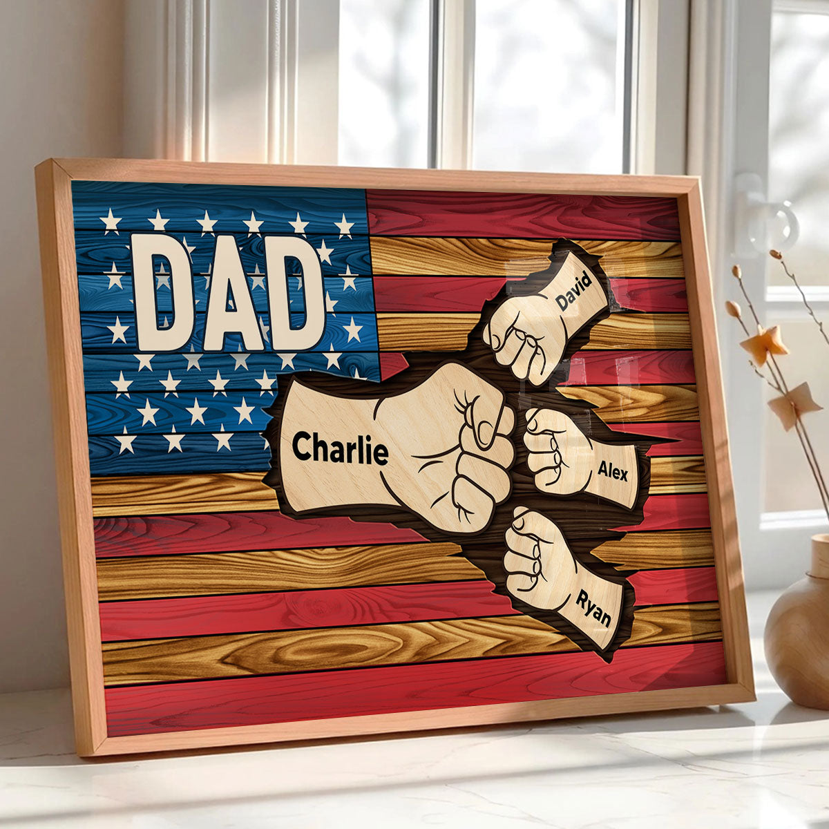 Grandpa Dad Nation Flag Fist Bump Personalized Poster, Gift For Grandpa, Dad