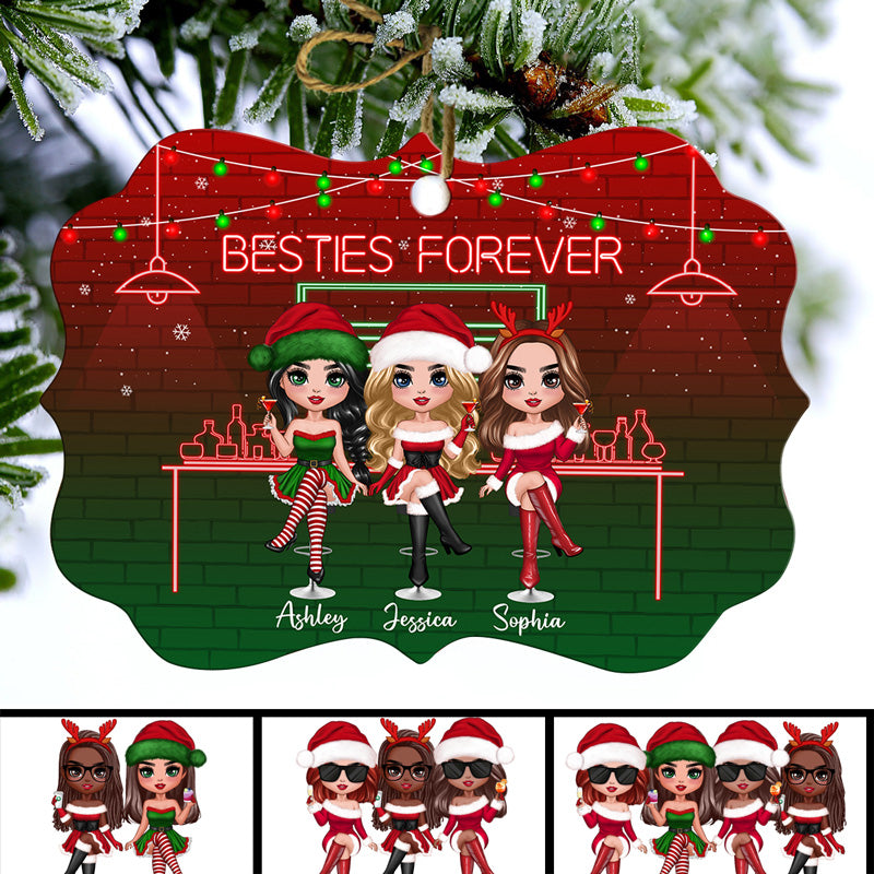 Pretty Besties Sisters Drinking Personalized Christmas Ornament