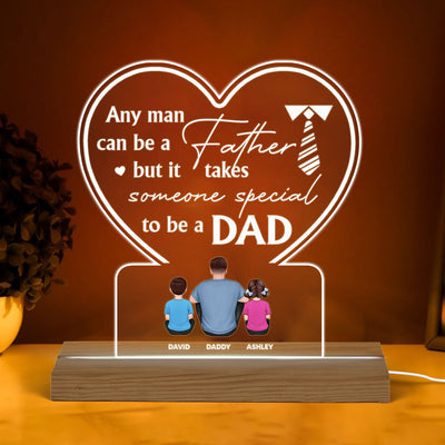 It Takes Someone Special To Be A Dad Back View Man Kids Dog Cat Sitting Father‘s Day Gift Personalized Warm Custom Shape Acrylic Plaque LED Night Light