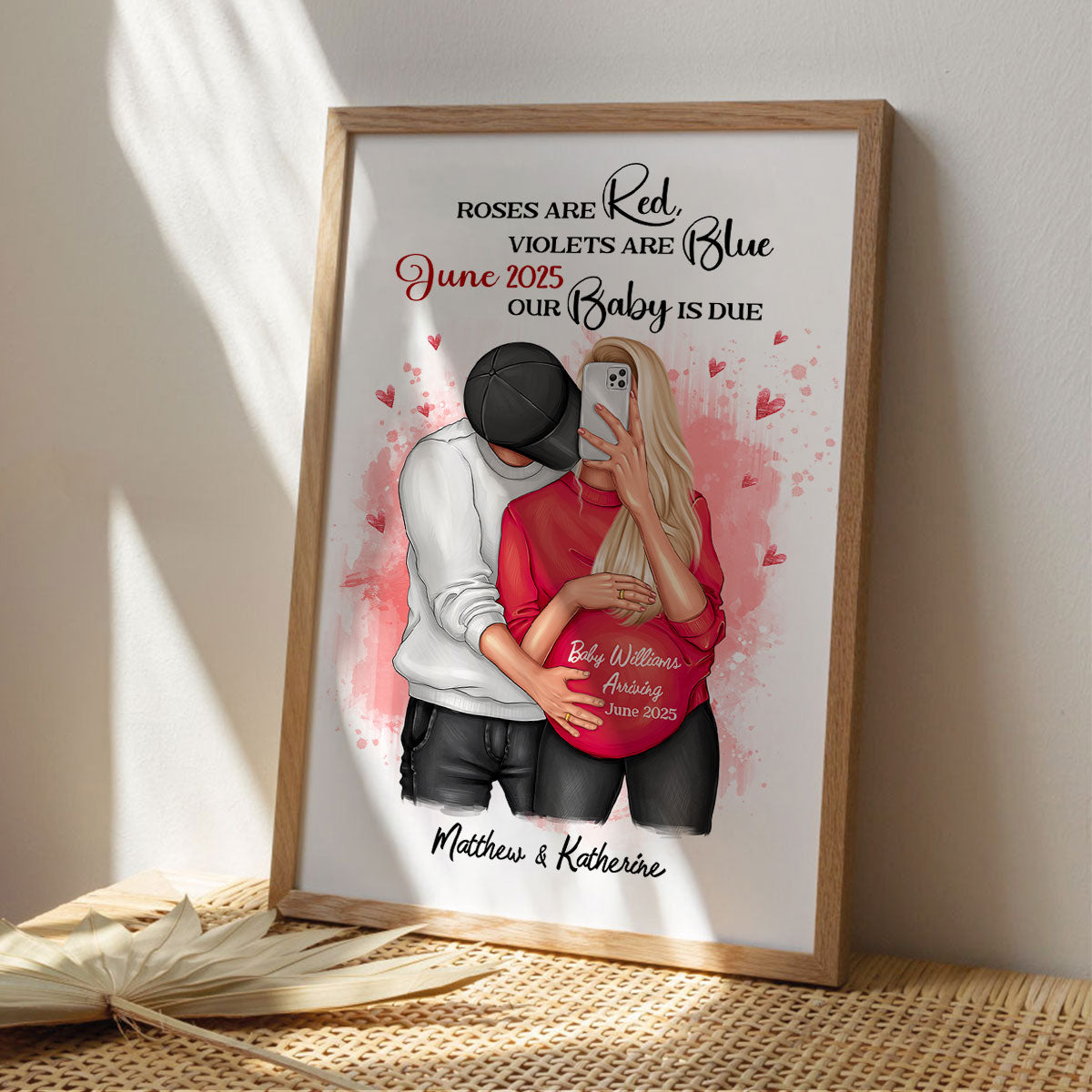 Hugging Couple, Expecting Parents, Pregnancy Couple Personalized Poster,  Gift, Pregnancy Announcement