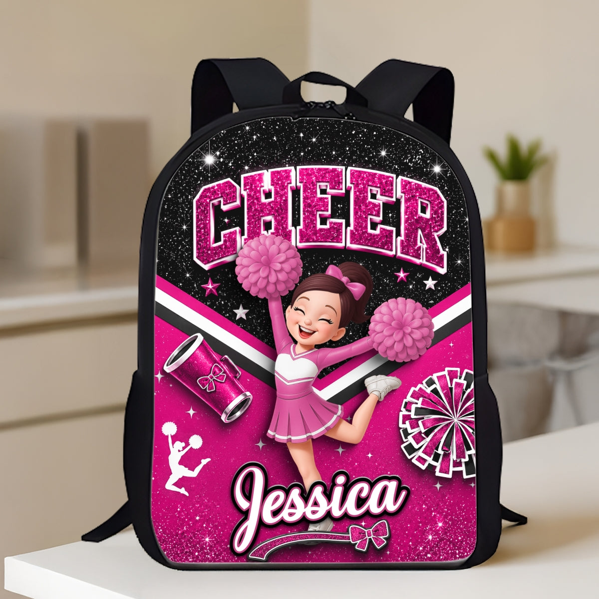 Custom Cheerleader with Name - Personalized Backpack - Back to School Gift for Daughter, Granddaughter