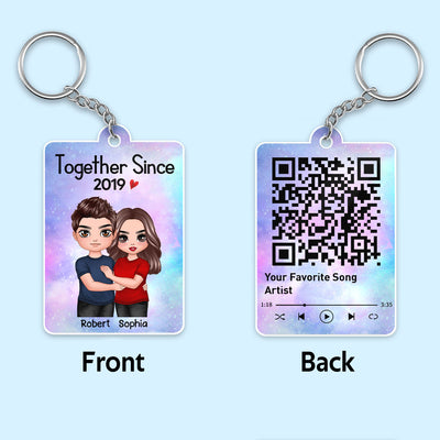Doll Couple Hugging Together Since Favorite Song QR Code Personalized Acrylic Keychain