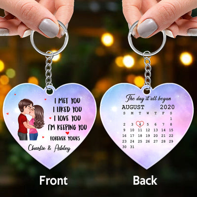 Couple Kissing I Met You I Love You Calendar Date Anniversary Gift For Him For Her Personalized Acrylic Keychain