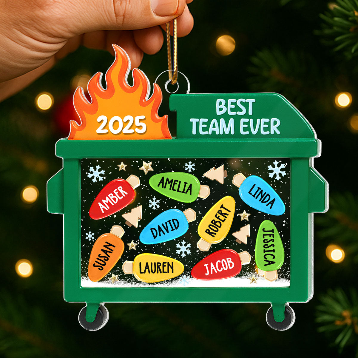 Dumpster Fire Best Team Ever - Personalized Acrylic Ornament - Funny Christmas Gift, White Elephant Gift for Coworkers