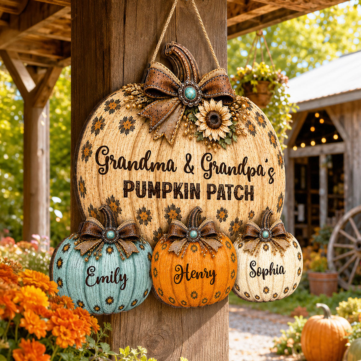 Cozy Rustic Western Fall Season Grandpa Grandma Pumpkin Patch - Personalized Wood Sign - Fall Decoration For Grandparents
