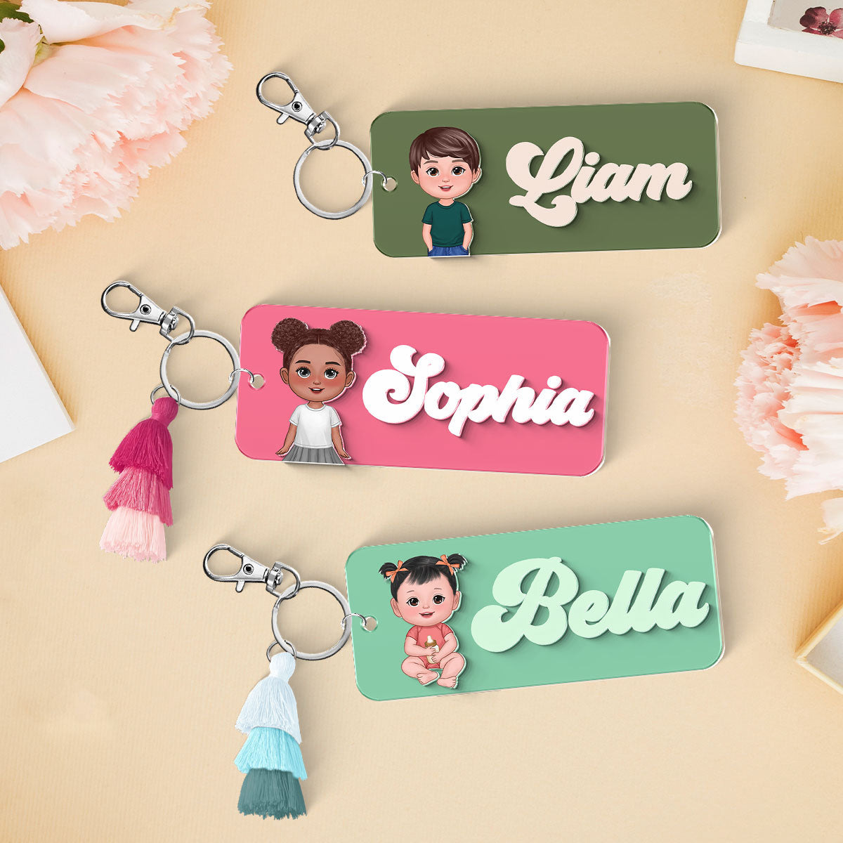Cute Kid Personalized 2-Layer Acrylic Keychain, Name Tag, Back To School Gift