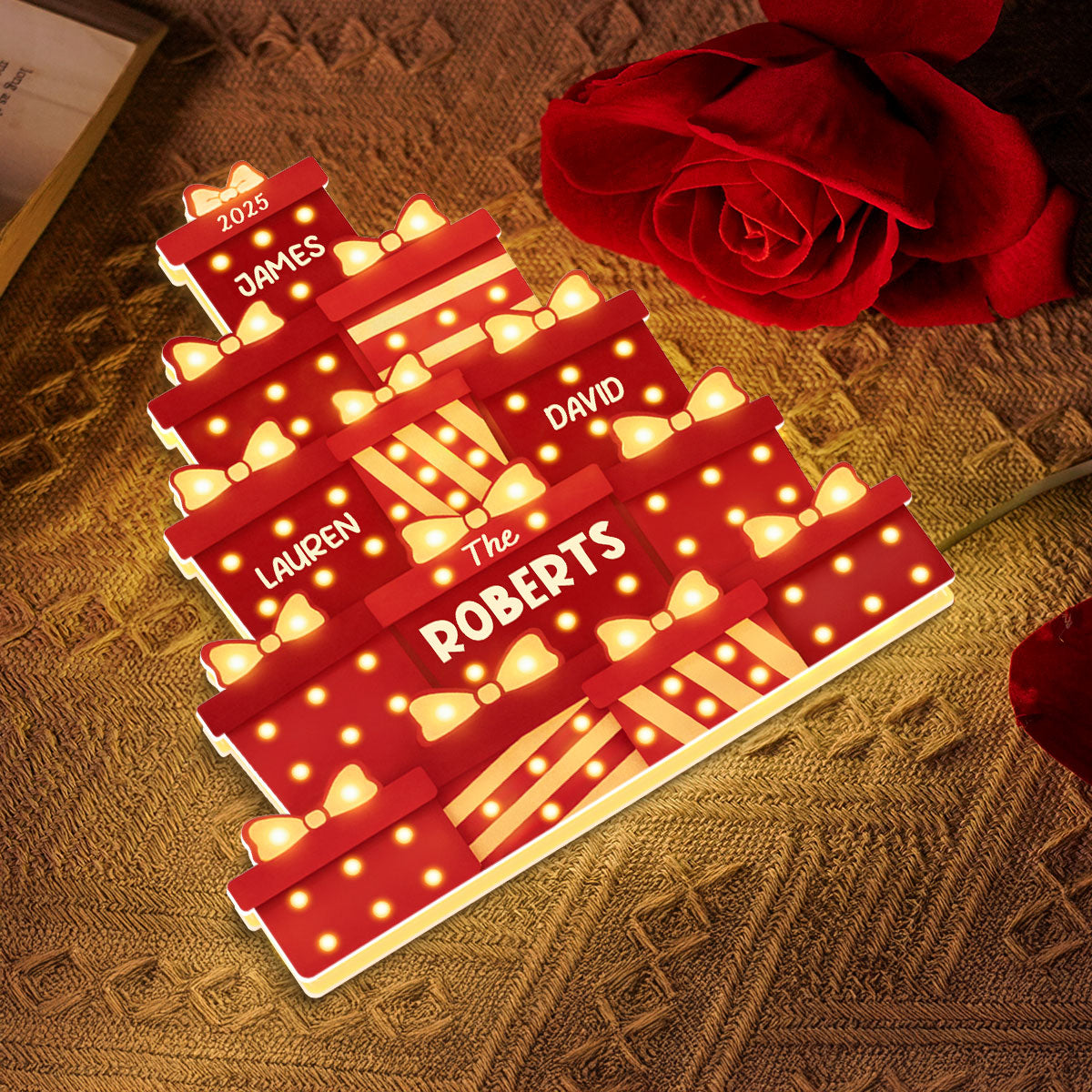 Christmas Family Gifts Box Marquee Effect Pattern Personalized Light Box, Christmas Decor