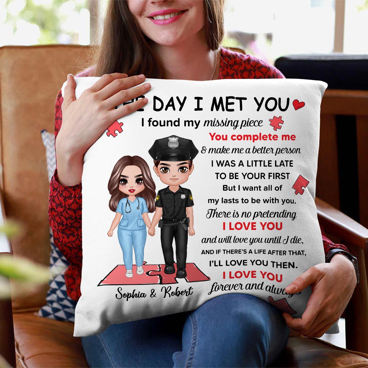 Found My Missing Piece Couple Standing Gifts by Occupation Gift For Her Gift For Him Firefighter, Nurse, Police Officer Personalized Pillow