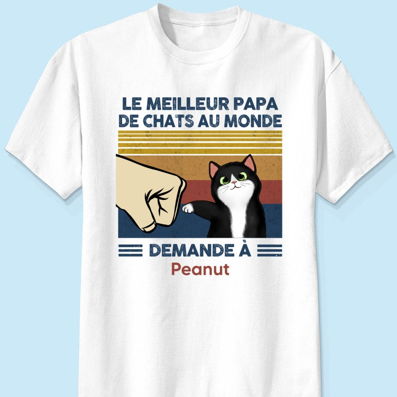 Cadeau parfait pour les papas de chats – T-shirt personnalisé avec check de poing avec votre chat