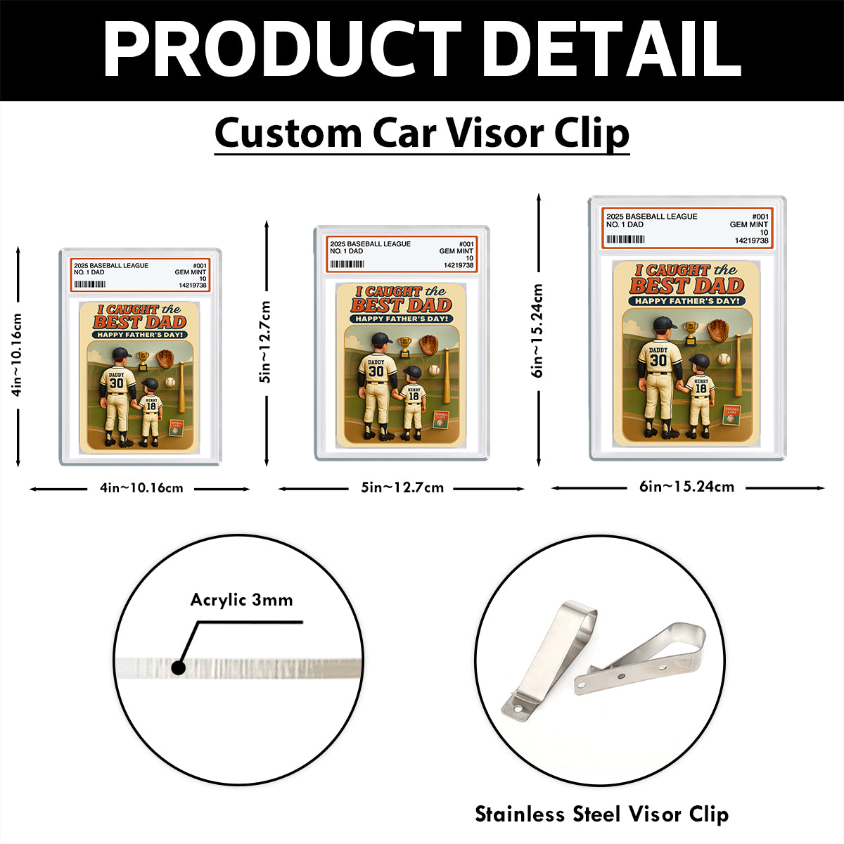 We Caught the Best Dad Trading Card Personalized Acrylic Car Visor Clip, Father's Day Gift for Baseball Dad