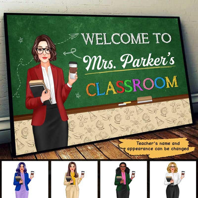 Welcome To Teacher Classroom Blackboard Personalized Horizontal Poster