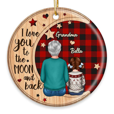 Checkered Pattern Grandma Grandkids On Moon Personalized Circle Ornament