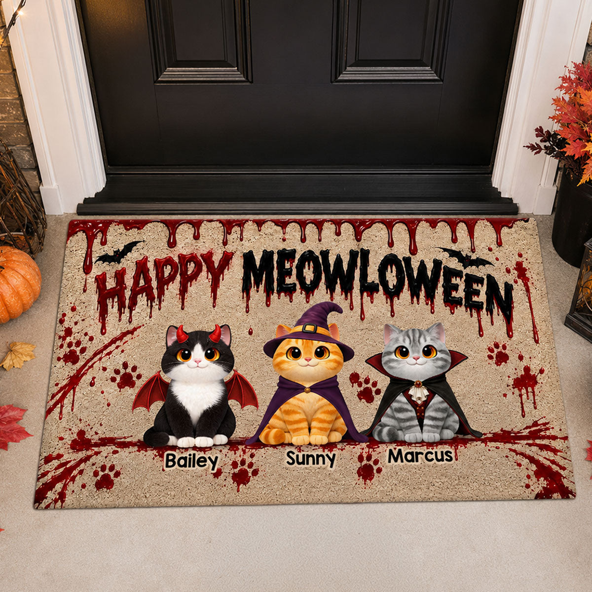 Halloween Horror Theme Beware Of Little Meownsters Cats - Personalized Doormat - Halloween Decor For Cat Lovers