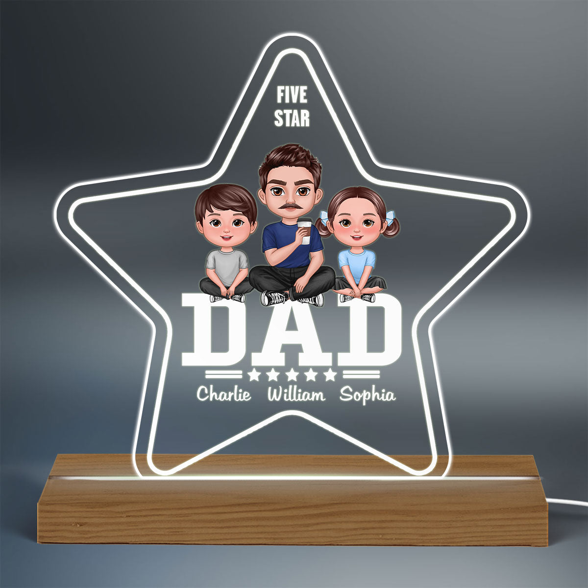 Five - Star Doll Dad And Kids Sitting Personalized Warm Custom Shape LED Night Light