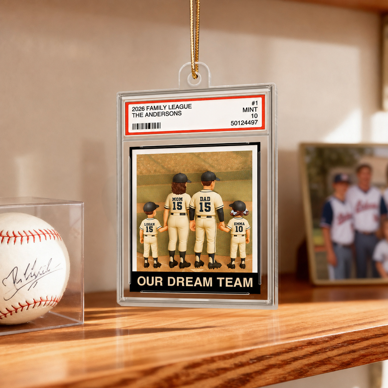 Baseball Family Couple & Kids Trading Card Style - Personalized Acrylic Ornament - Christmas Decor For Baseball Lovers