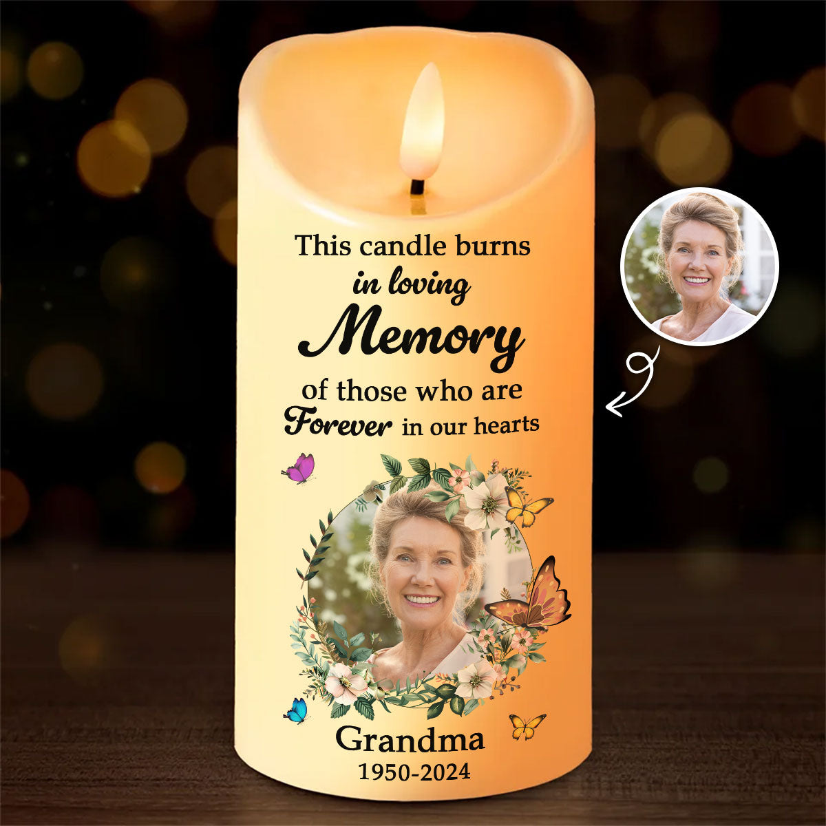 In Loving Memory Of Lost Loved Ones, Custom Photo Personalized LED Candle, Sympathy Gift