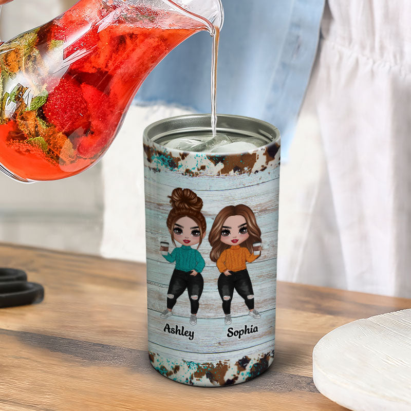 Leopard Watercolor Frame Besties Sisters Personalized 4 In 1 Can Cooler