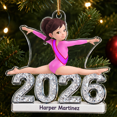 3D Effect Gymnastic Girl Front Split Pose With Year - Personalized Acrylic Ornament - Gymnast Gift For Daughter, Granddaughter